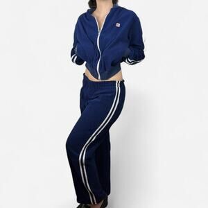 Vintage GenS navy blue track suit set white stripe zip jacket & pants